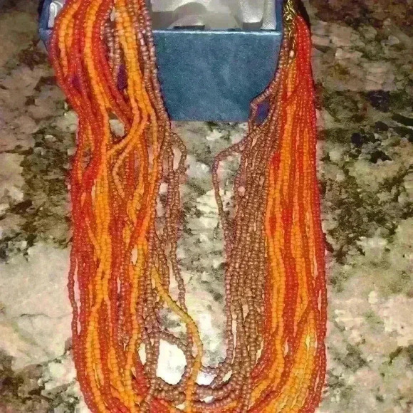 Warm Tone Beaded Necklace Multi Strand.Nwt - Picture 11 of 13